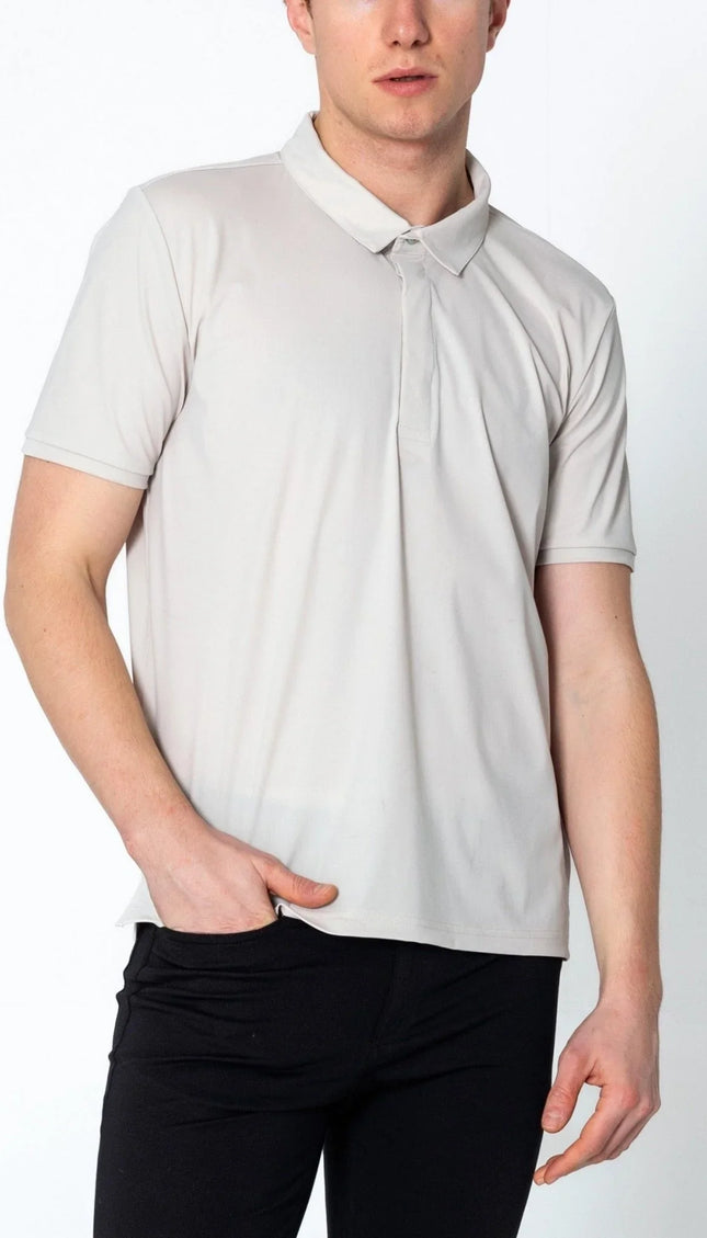 Wrinkle Free Tapered Travel Polo Shirts - Stone - Ron Tomson