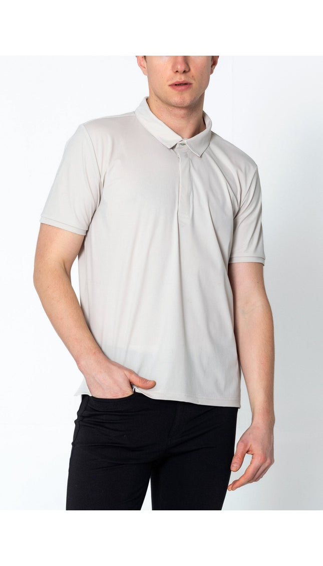 Wrinkle Free Tapered Travel Polo Shirts - Stone - Ron Tomson