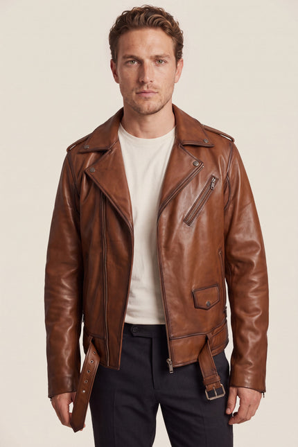 The Textbook Biker Leather Jacket - Cognac
