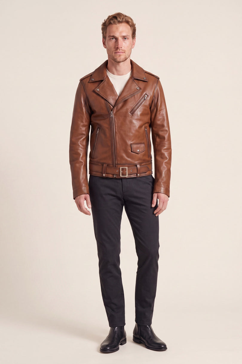 The Textbook Biker Leather Jacket - Cognac