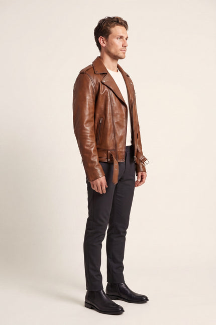 The Textbook Biker Leather Jacket - Cognac