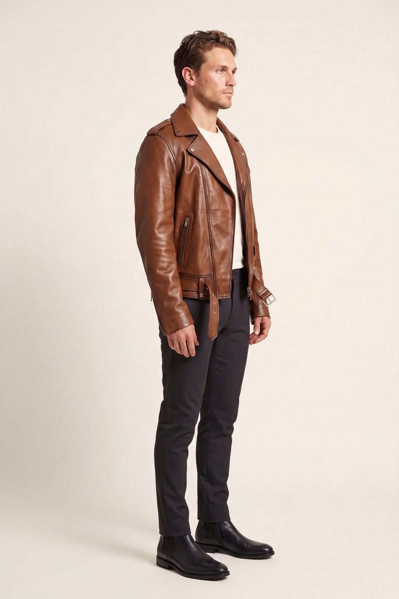 The Textbook Biker Leather Jacket - Cognac