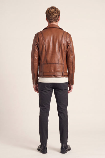 The Textbook Biker Leather Jacket - Cognac
