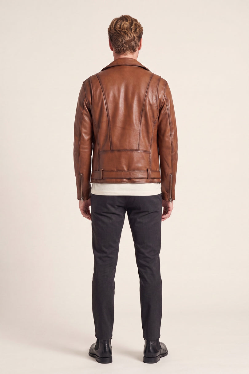 The Textbook Biker Leather Jacket - Cognac