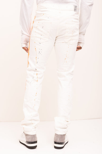 Yellow Splattered Stripe Cotton Jeans - White - Ron Tomson