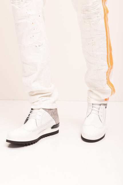 Yellow Splattered Stripe Cotton Jeans - White - Ron Tomson