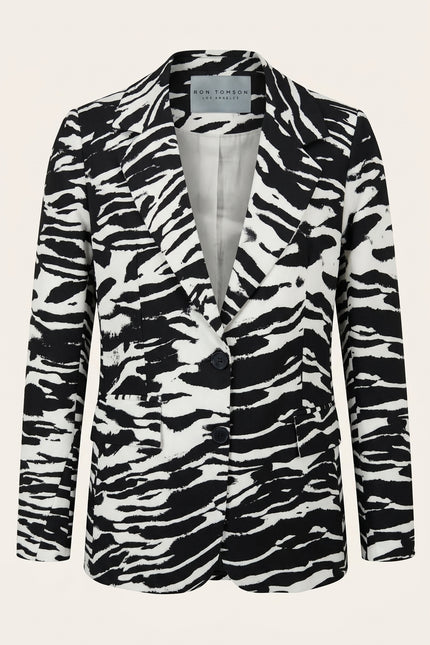 Zebra Print Suit Jacket - Black White - Front