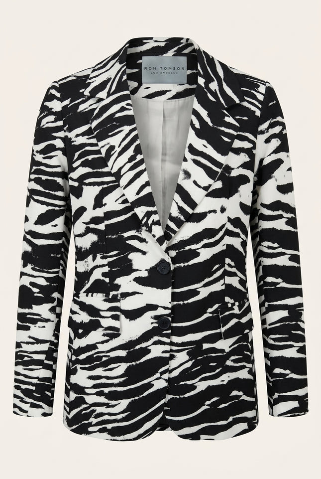 Zebra Print Suit Jacket - Black White - Front