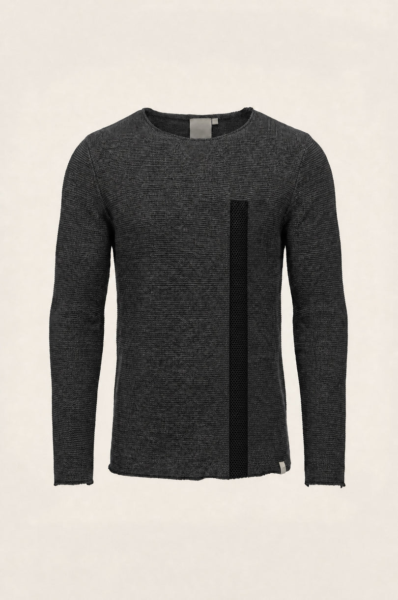 Sleeve and Body Mesh Detail Sweater - Anthracite - Front