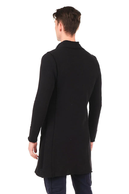 Zipper Closure Asymmetric Rebel Cardigan - Black Black - Ron Tomson