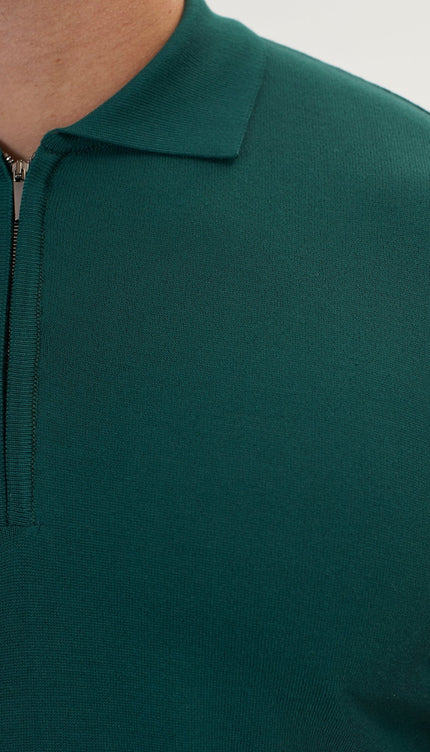 Zipper Closure Lightweight Polo Tee - Green - Ron Tomson