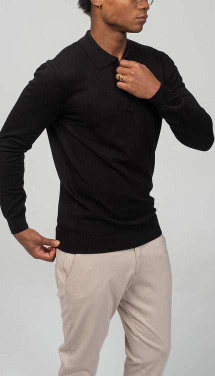 Zipper Closure Long Sleeve Sweater - Black - Ron Tomson