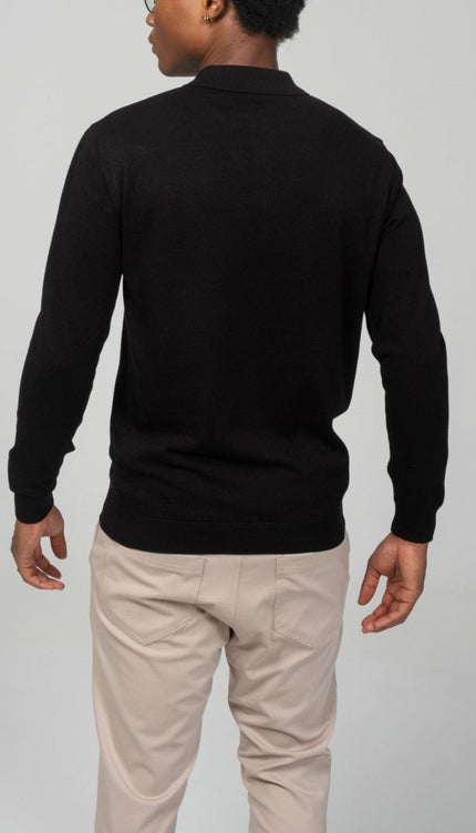 Zipper Closure Long Sleeve Sweater - Black - Ron Tomson