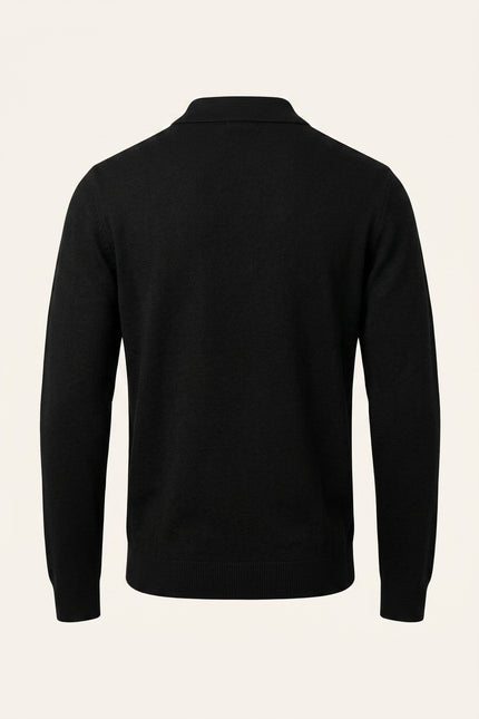 Zipper Closure Long Sleeve Sweater - Black - Back