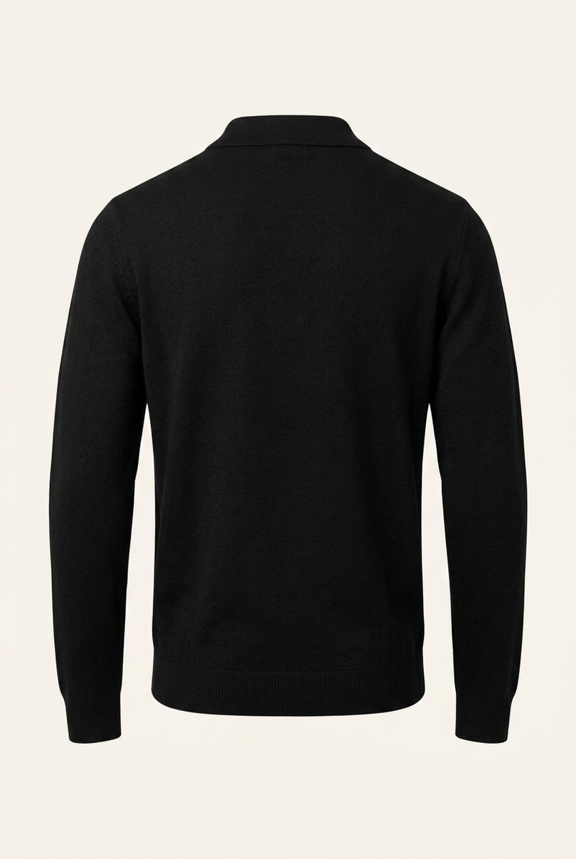 Zipper Closure Long Sleeve Sweater - Black - Back
