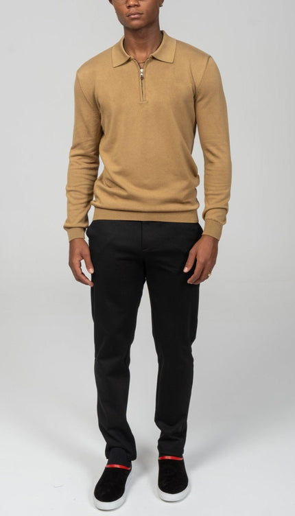 Zipper Closure Long Sleeve Sweater - Mustard - Ron Tomson