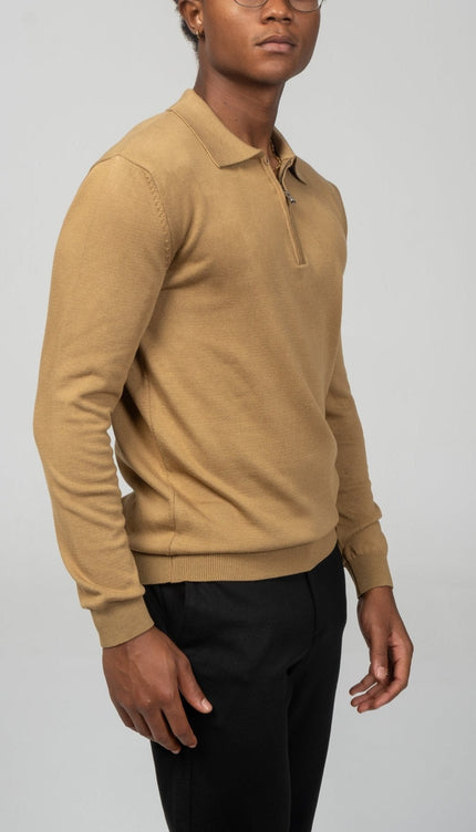 Zipper Closure Long Sleeve Sweater - Mustard - Ron Tomson