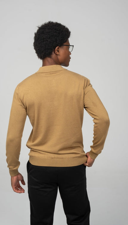 Zipper Closure Long Sleeve Sweater - Mustard - Ron Tomson