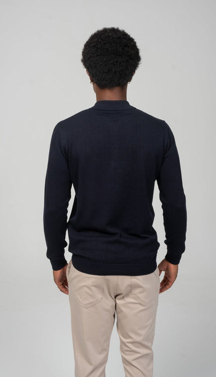 Zipper Closure Long Sleeve Sweater - Navy - Ron Tomson