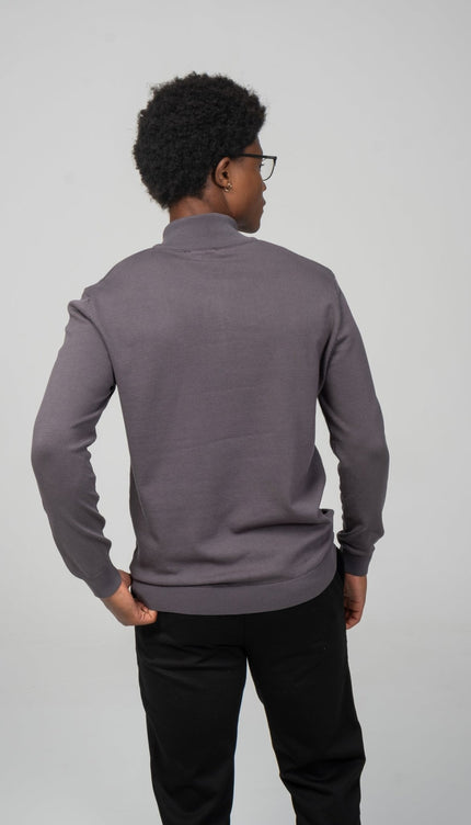 Zipper Closure Mock Neck Sweater - Anthracite - Ron Tomson