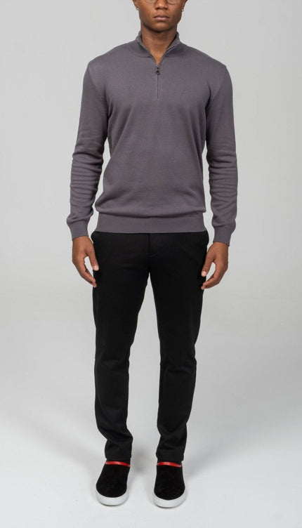 Zipper Closure Mock Neck Sweater - Anthracite - Ron Tomson