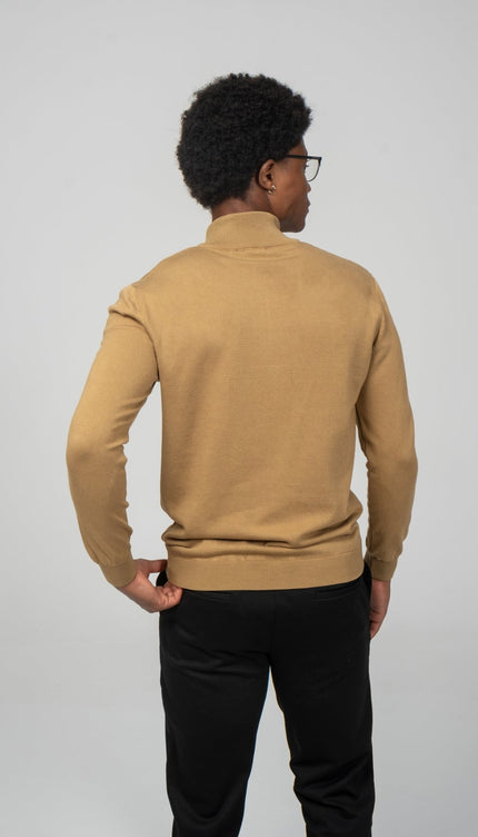 Zipper Closure Mock Neck Sweater - Mustard - Ron Tomson