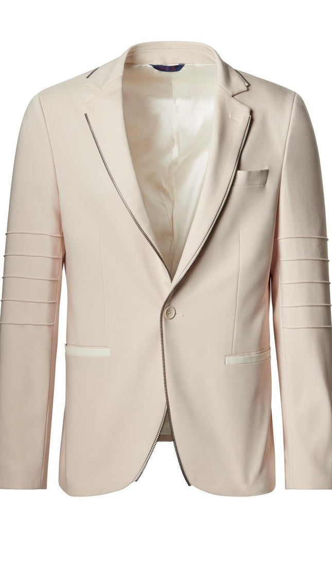 Zipper Piping Fitted Sports Coat - Ecru - Ron Tomson