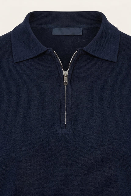 Zipper Polo Tee - Navy - Detail