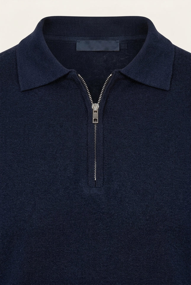 Zipper Polo Tee - Navy - Detail