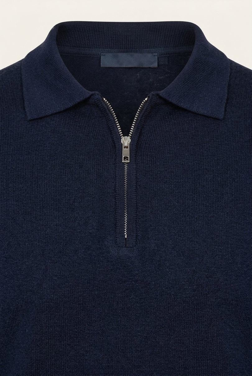 Zipper Polo Tee - Navy - Detail