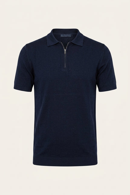 Zipper Polo Tee - Navy - Front