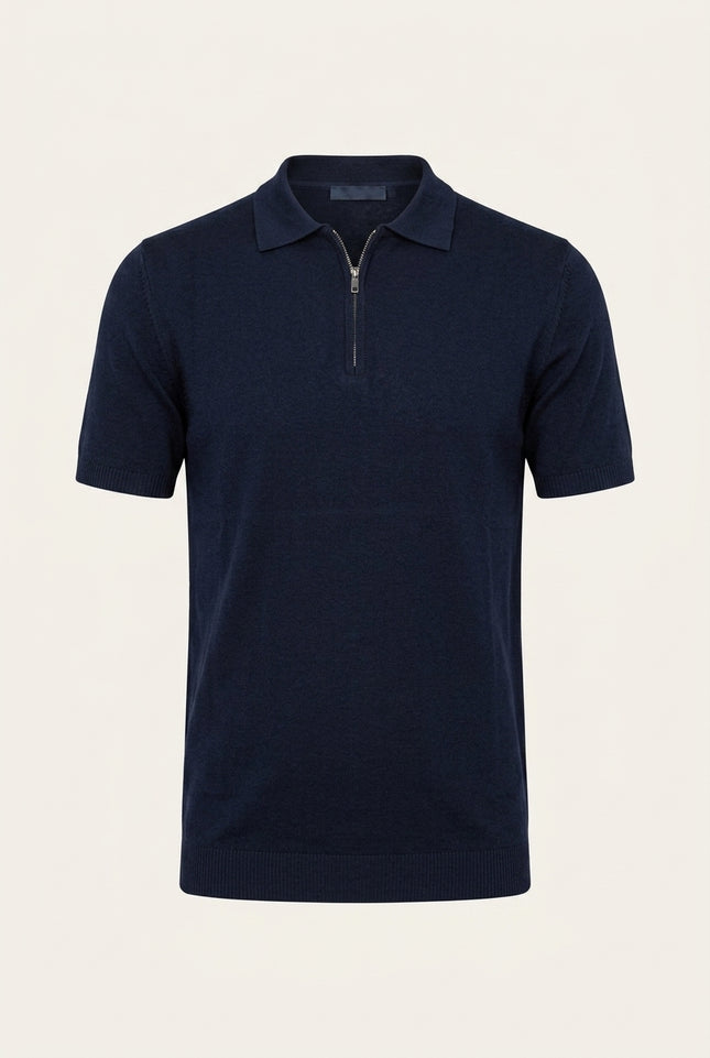 Zipper Polo Tee - Navy - Front
