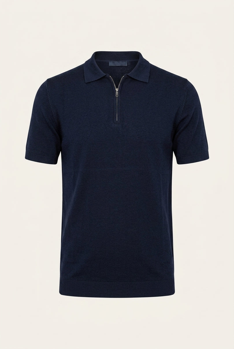 Zipper Polo Tee - Navy - Front