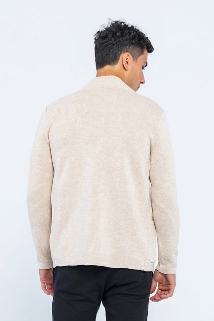 Zipper Up Cardigan - Beige - Ron Tomson