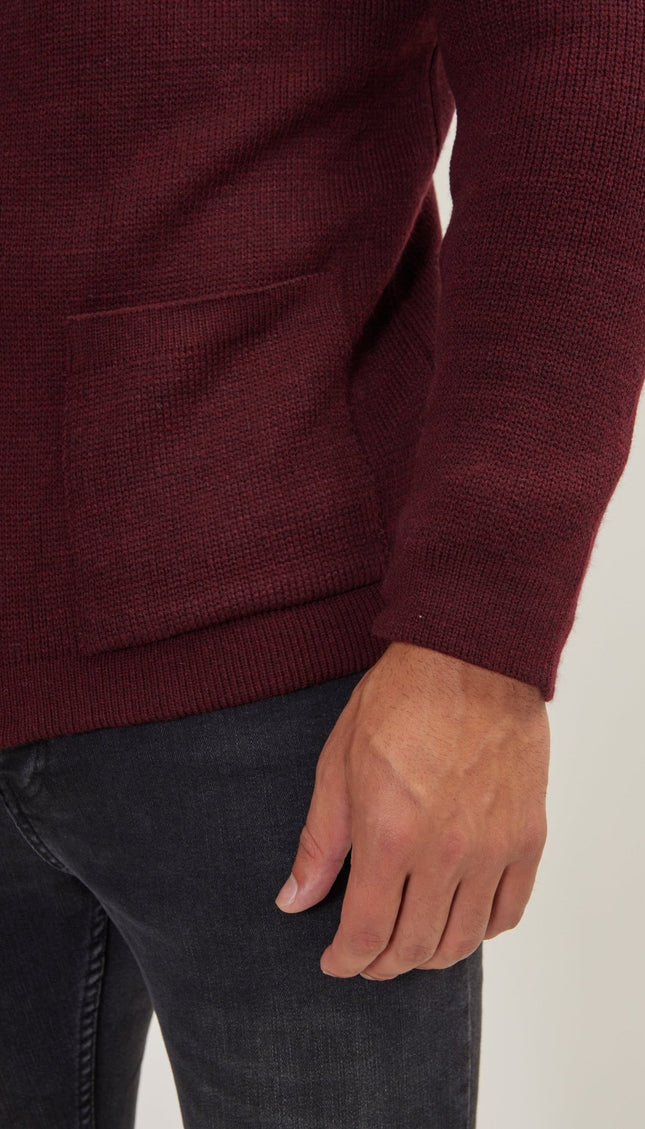 Zipper Up Cardigan - Bordeaux - Ron Tomson