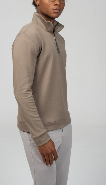 Zipper Up Jumper - Dark Beige - Ron Tomson