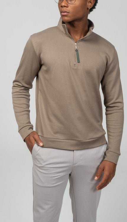 Zipper Up Jumper - Dark Beige - Ron Tomson