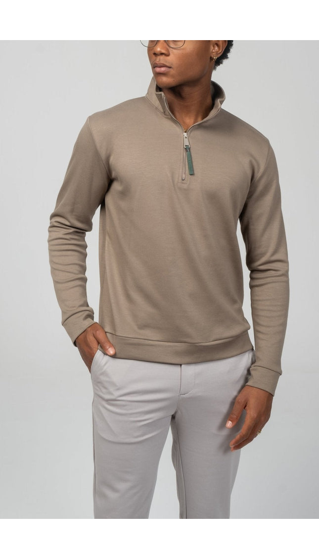 Zipper Up Jumper - Dark Beige - Ron Tomson