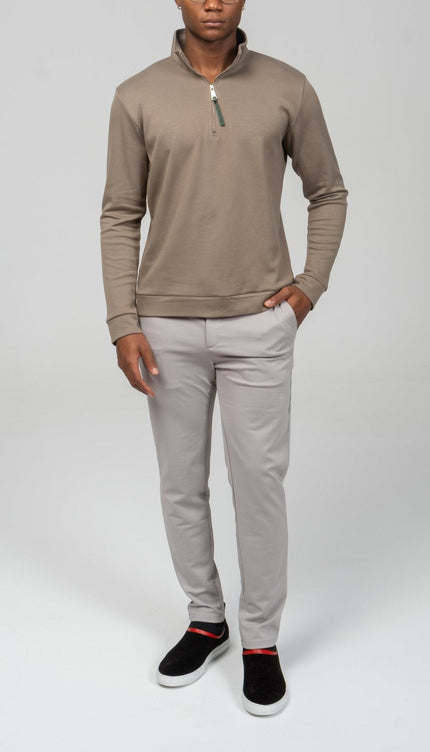 Zipper Up Jumper - Dark Beige - Ron Tomson