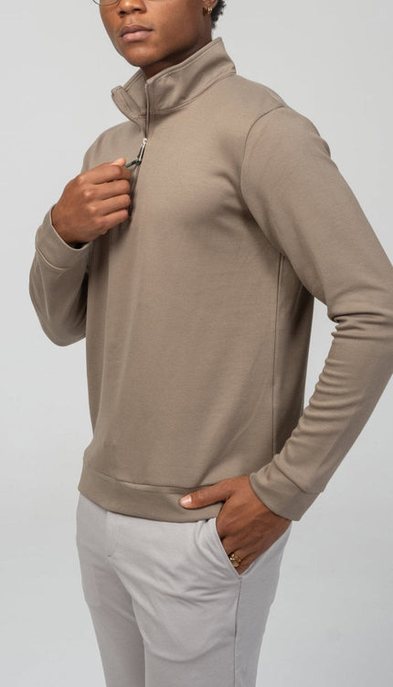 Zipper Up Jumper - Dark Beige - Ron Tomson