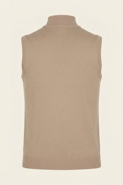 Zippered Collar Sweater Vest - Beige - Back