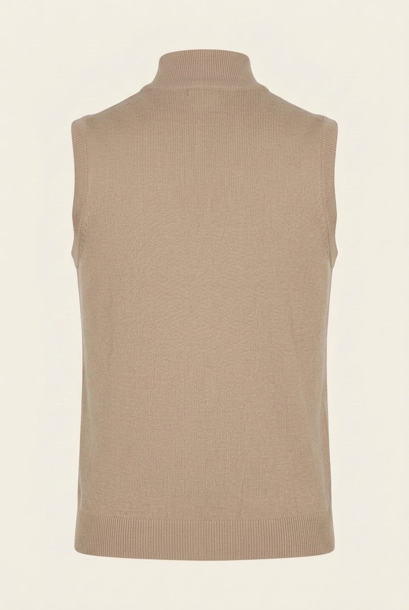 Zippered Collar Sweater Vest - Beige - Back