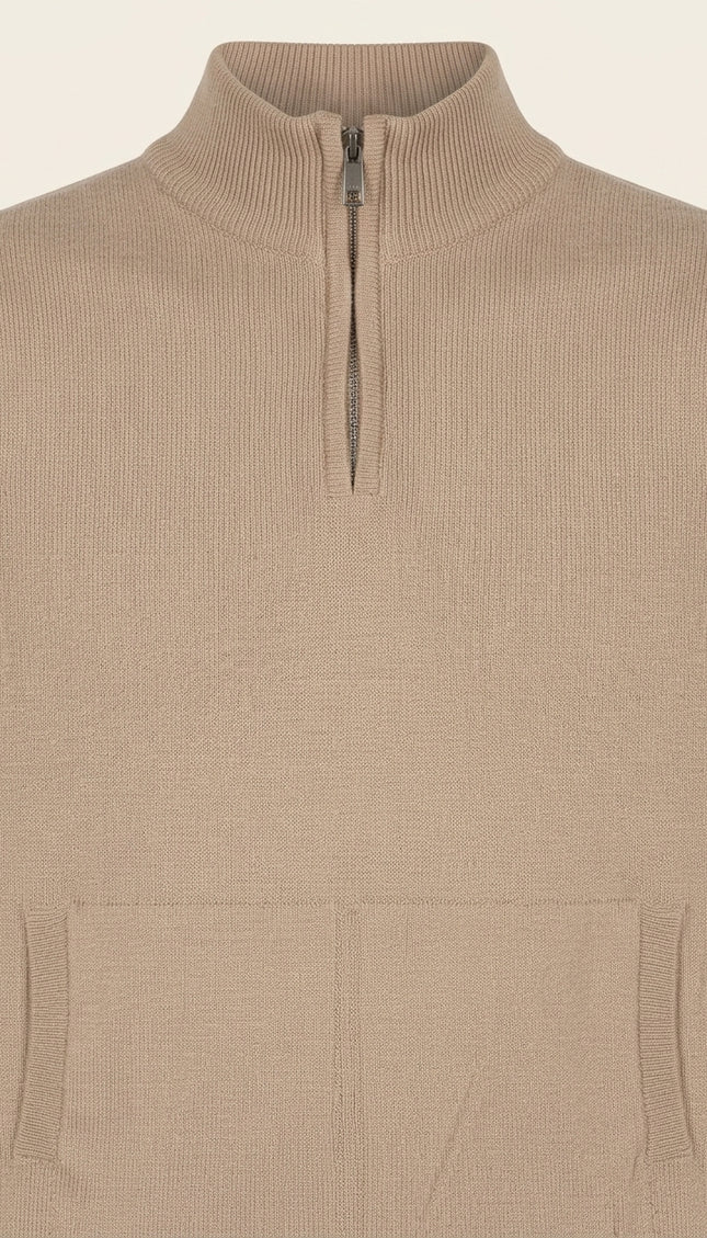 Zippered Collar Sweater Vest - Beige - Detail