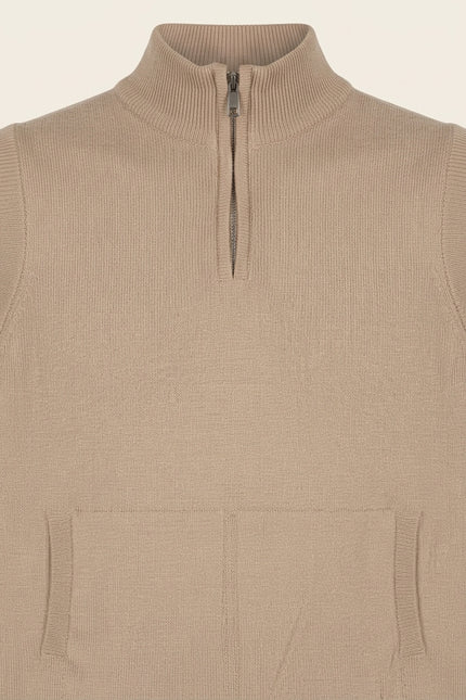 Zippered Collar Sweater Vest - Beige - Detail
