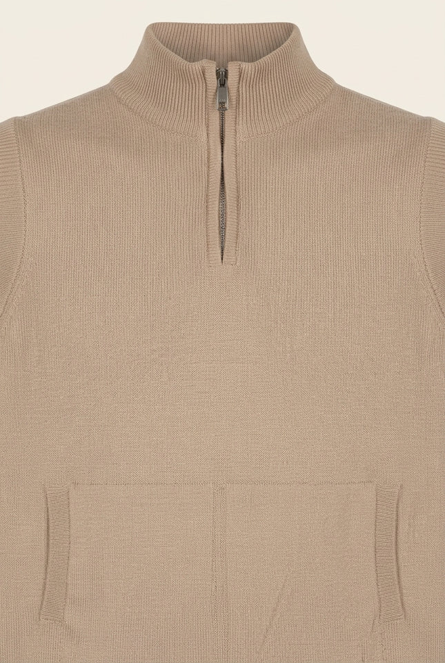 Zippered Collar Sweater Vest - Beige - Detail
