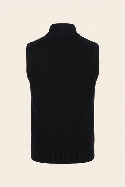 Zippered Collar Sweater Vest - Black - Back