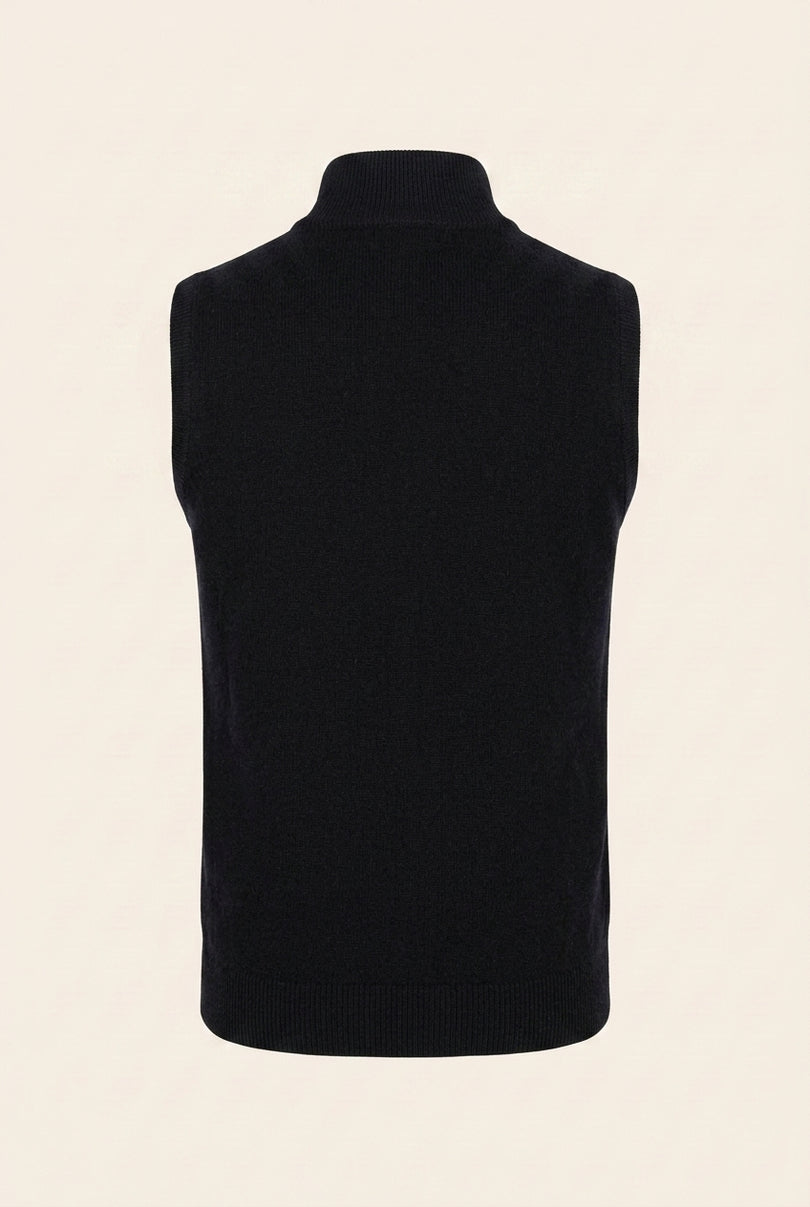 Zippered Collar Sweater Vest - Black - Back