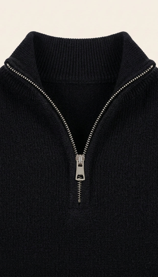 Zippered Collar Sweater Vest - Black - Detail