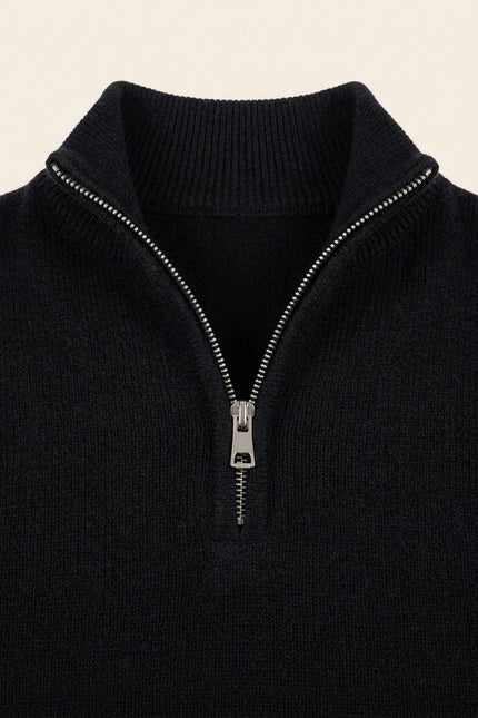 Zippered Collar Sweater Vest - Black - Detail