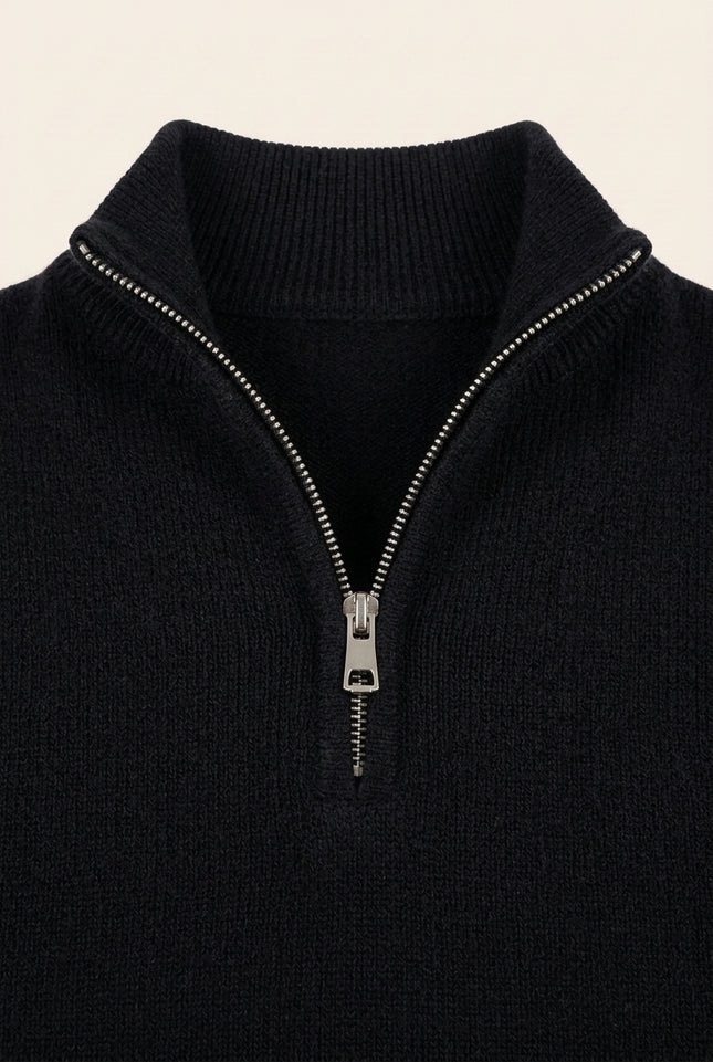 Zippered Collar Sweater Vest - Black - Detail